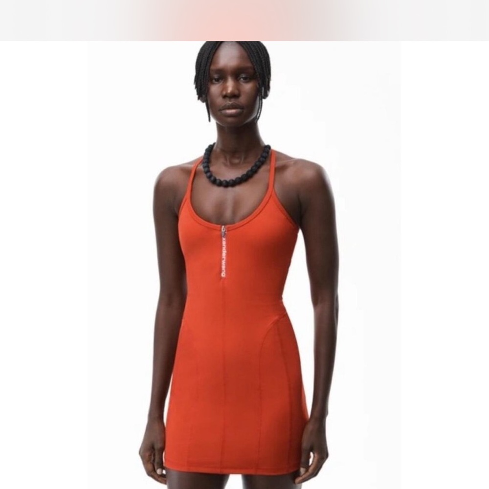 ALEXANDER WANG
ATHLETIC LOGO ZIP DRESS IN STRETCH KNIT
